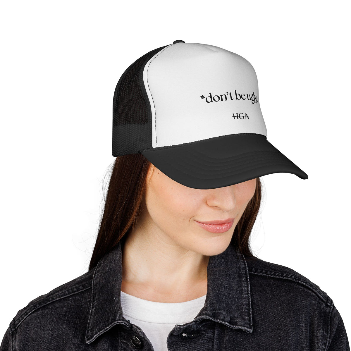 Don’t Be Ugly foam trucker hat | lightweight mesh snapback, black & white